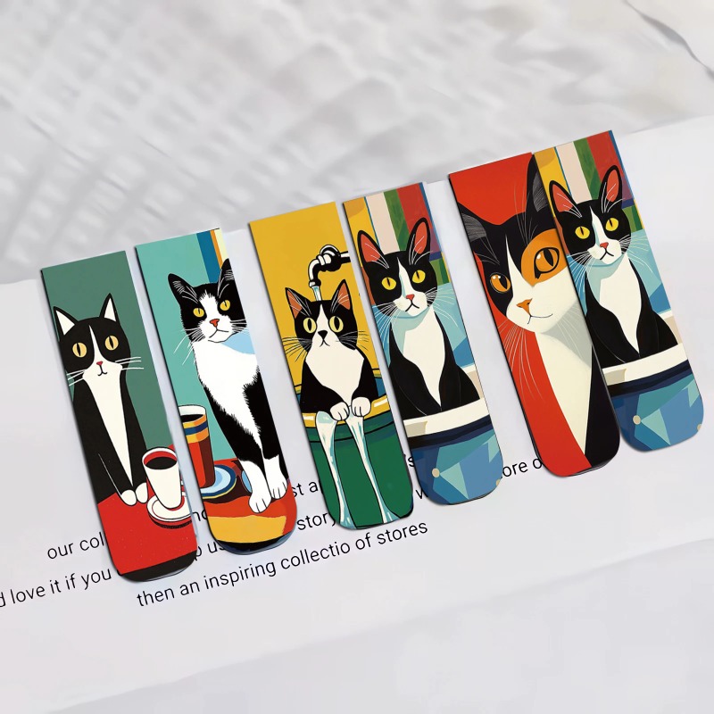 Office Supply Office Stationery Items - 5 個のシンプルで楽しい猫磁気ブックマーク読書アイテムページホルダー文具事務用品本ページ用本リーダー