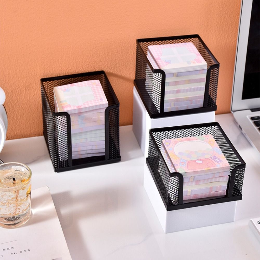 Sticky Note Cube - ブラックメッシュペーパーキューブ、ミニメモ帳ボックス、収納ケース、ディスプレイスタンド、家庭、オフィス、学校のクラス用ディスペンサー