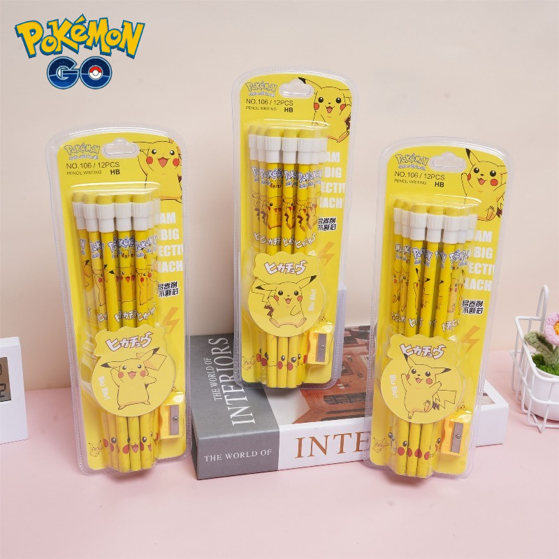 Office Supply Office Stationery Items - 12 個ポケモン鉛筆消しゴム鉛筆削り付きかわいいピカチュウアニメフィギュア学用品オフィス文具かわいいツールギフト