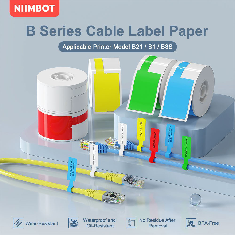 Label Printer Tape - Niimbot ケーブルラベルポータブルプリンタサーマル B1 B21 B203 紙データライン識別ファイバーワイヤータグラベルファイバータグ
