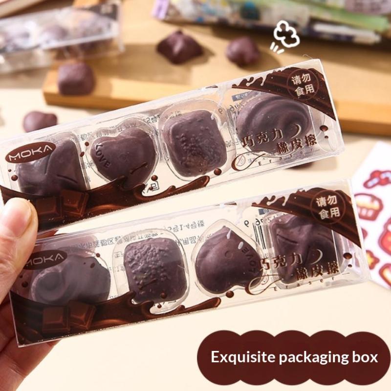 Office Supply Office Stationery Items - ۞ クリエイティブな模造チョコレート消しゴム4個セット、かわいい文房具、学生やオフィス用品に最適、素晴らしいギフトアイデア