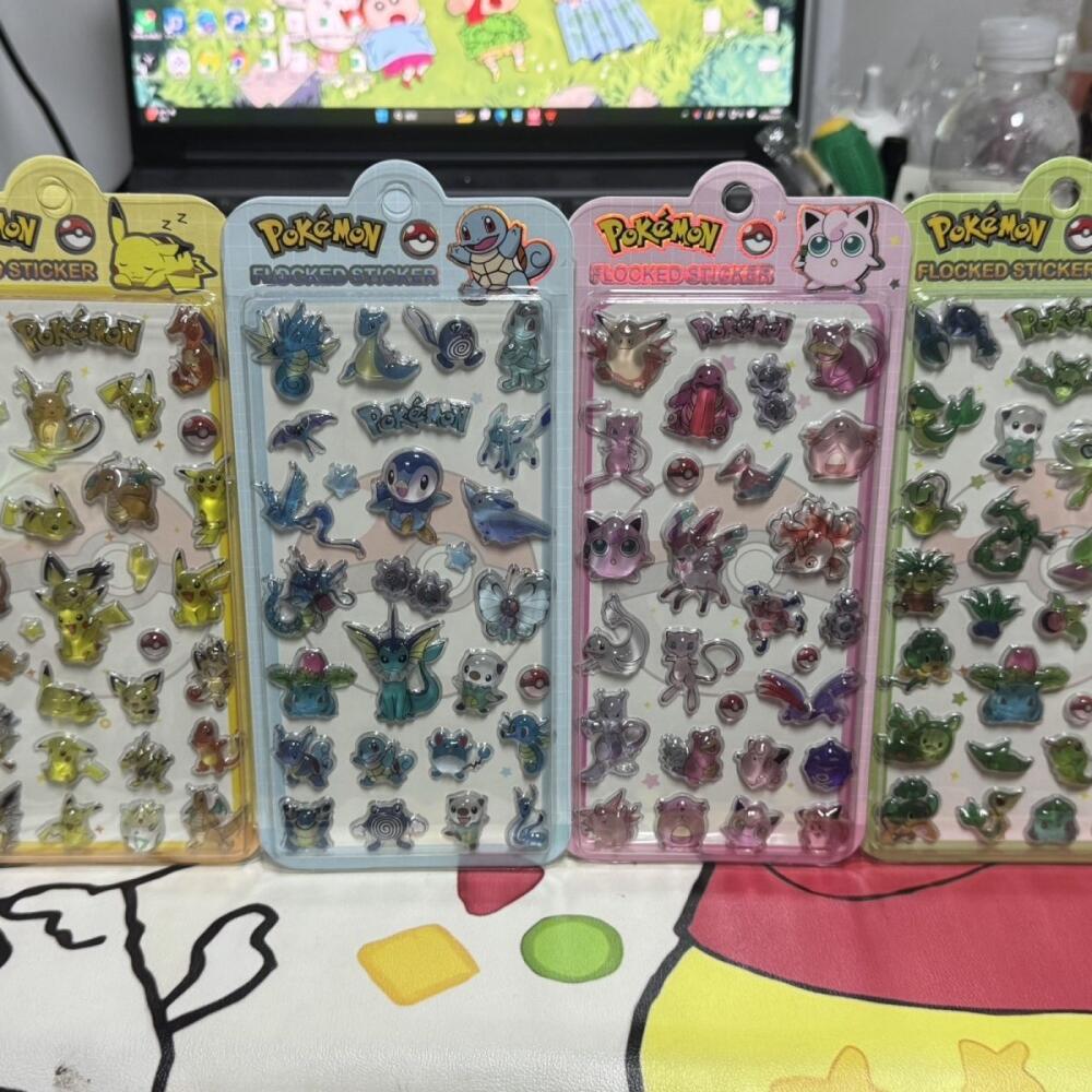 Memo Pad Sticky - 4 個ポケモンピカチュウゼニガメジグリーパフ立体クリスタルレリーフステッカー水カップノートブックカメラ友人ホリデーギフト