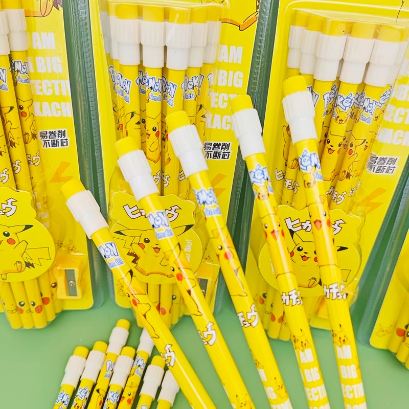 12 個ポケモン鉛筆消しゴム鉛筆削り付きかわいいピカチュウア - Office Supply Office Stationery Items のレビューと価格